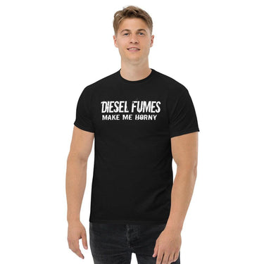 Man wearing a Funny Diesel Truck Shirt In Black From Aggressive Thread